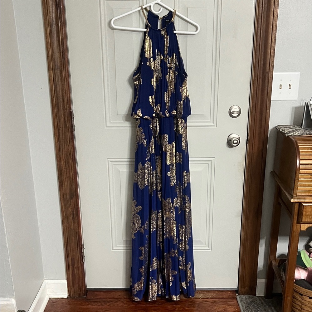 MSK Royal Blue and Gold Halter Dress